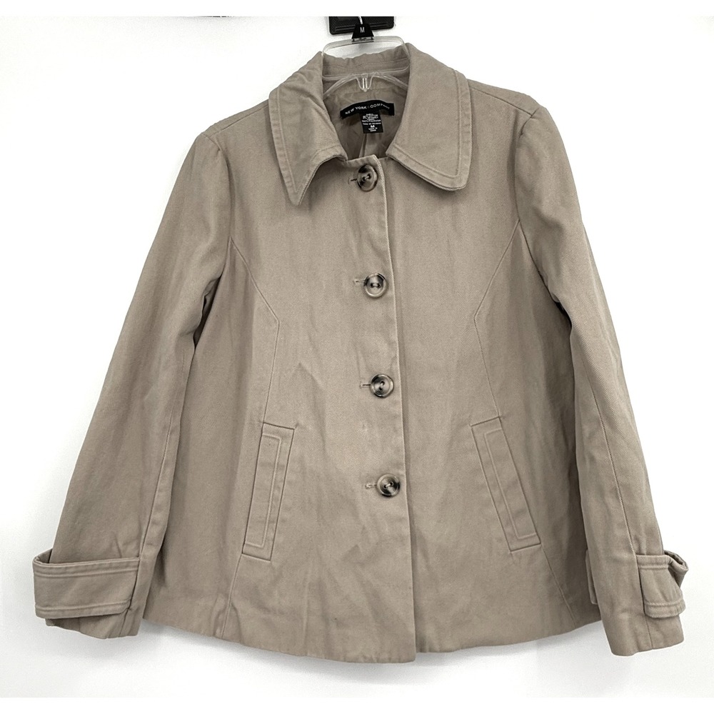NY & CO Womens Tan Corduroy Sz M Peterpan Collar Jacket Preppy Career Office Y2K